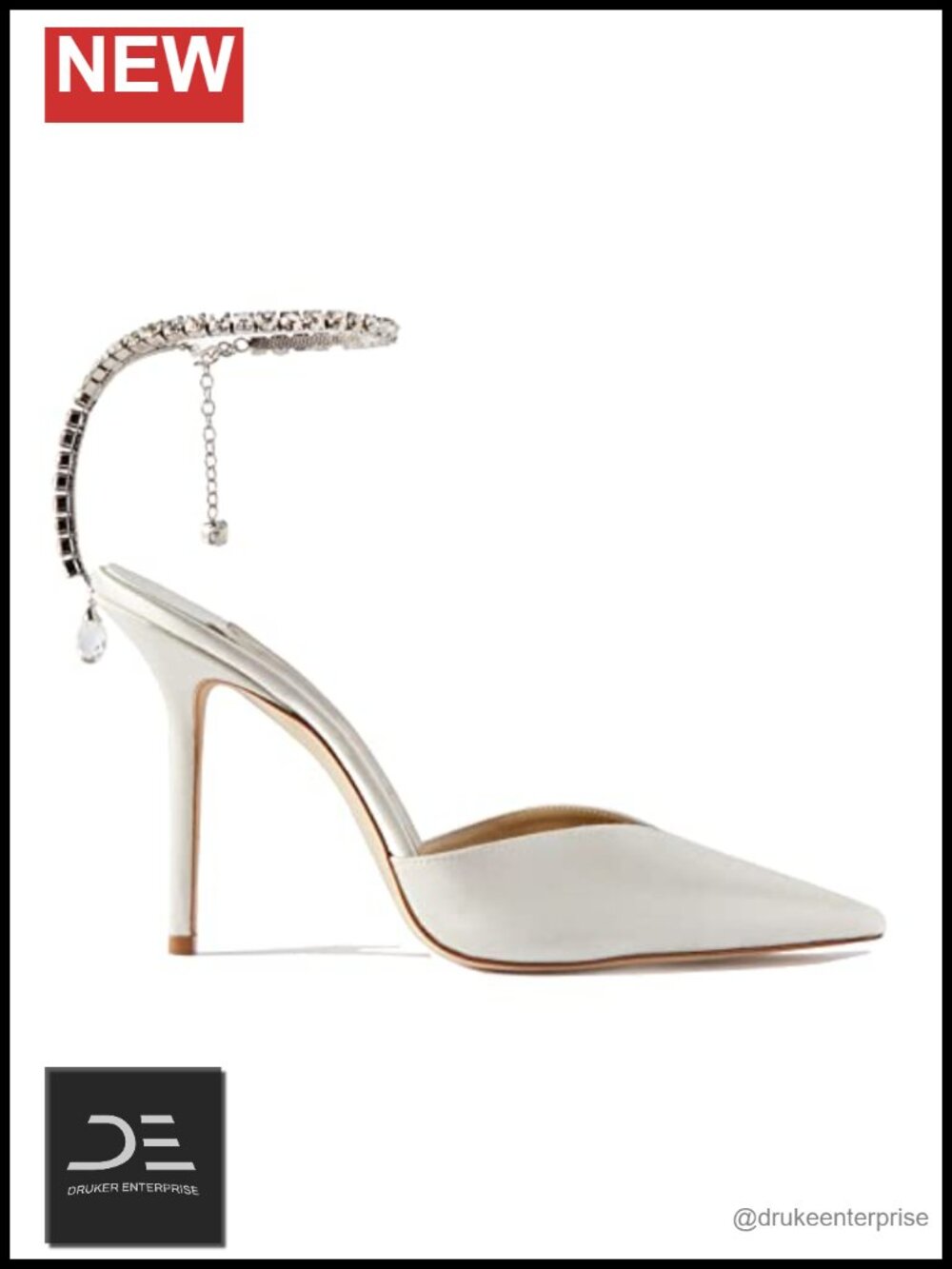 Women's Crystal Chain Ankle Strap Stiletto Heels Satin Slip On Wedding Party